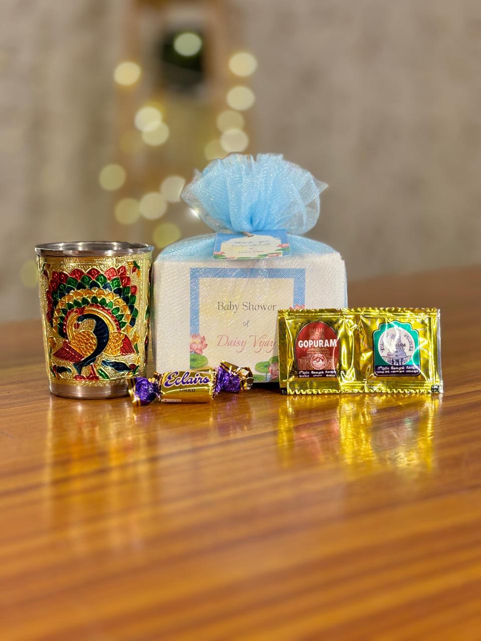 Meenakari Glass + Haldi & KumKum + Chocolates | Custom Return Gift Set | Wedding & Event Favor