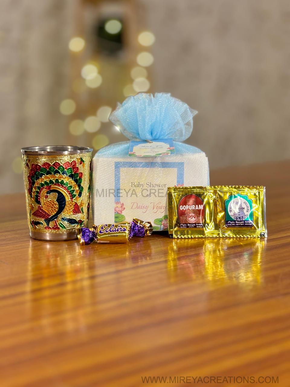 Meenakari Glass + Haldi & KumKum + Chocolates | Custom Return Gift Set | Wedding & Event Favor