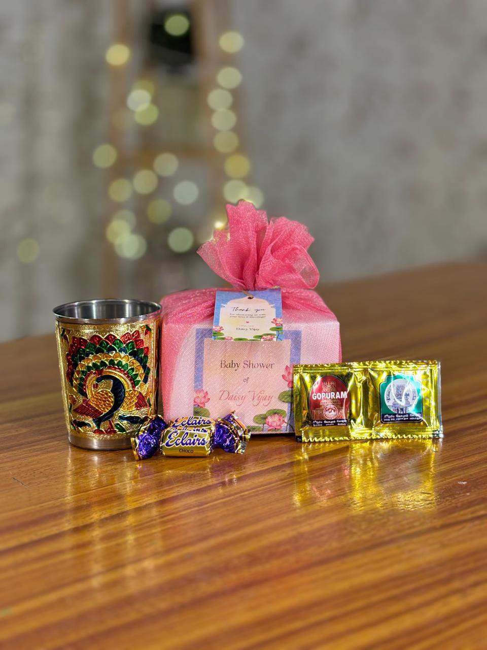 Meenakari Glass + Haldi & KumKum + Chocolates | Custom Return Gift Set | Wedding & Event Favor