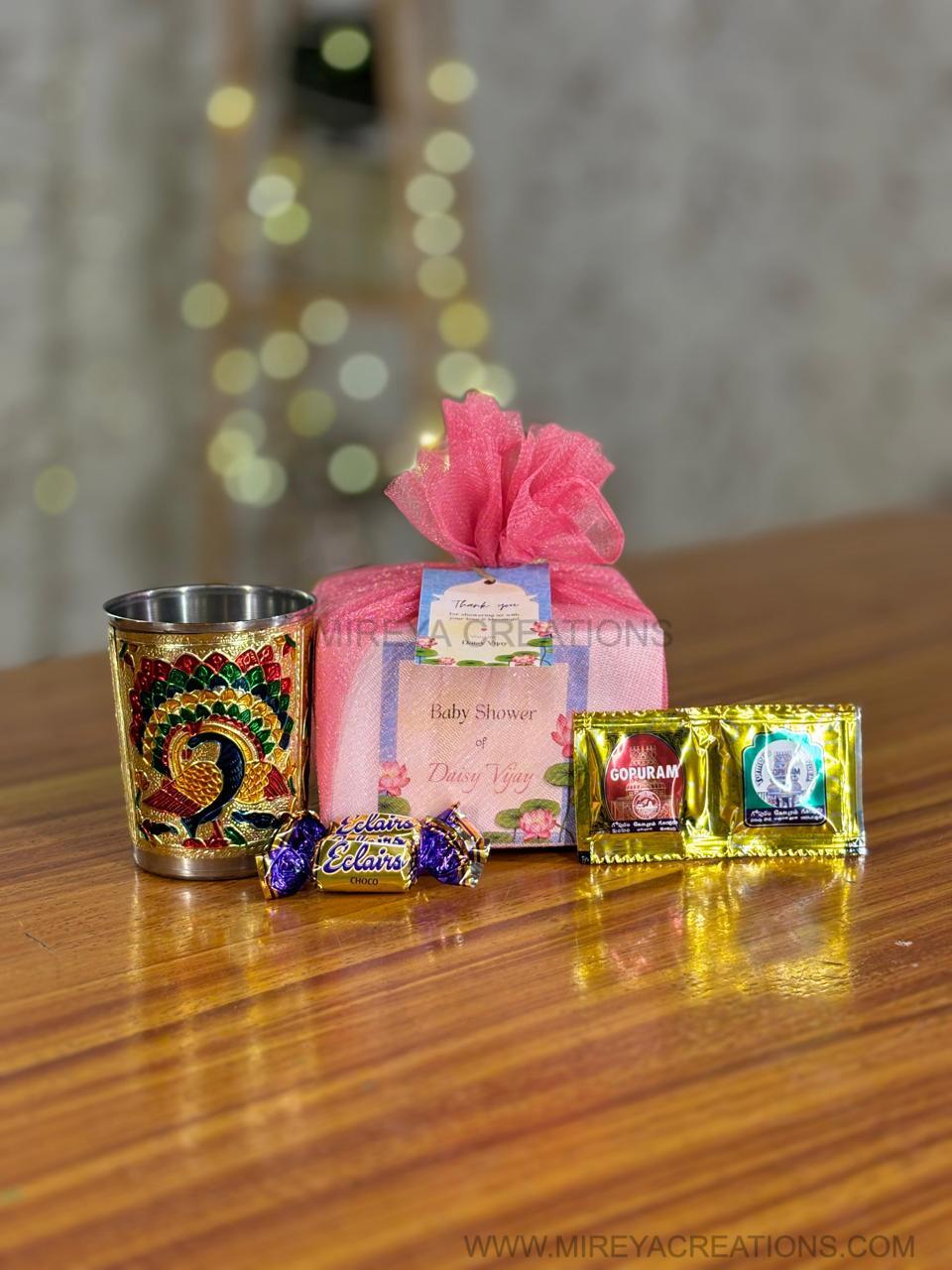 Meenakari Glass + Haldi & KumKum + Chocolates | Custom Return Gift Set | Wedding & Event Favor