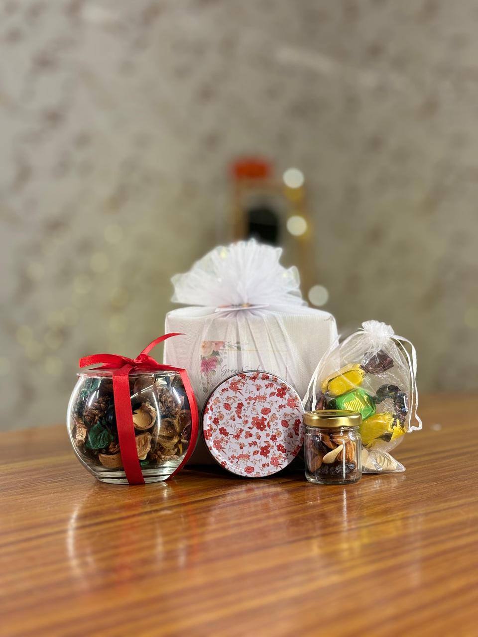 Fragrance & Treats Hamper Return Gift | Potpourri, Candle & Nuts Gift Set | Wedding & Party Favor Under ₹500