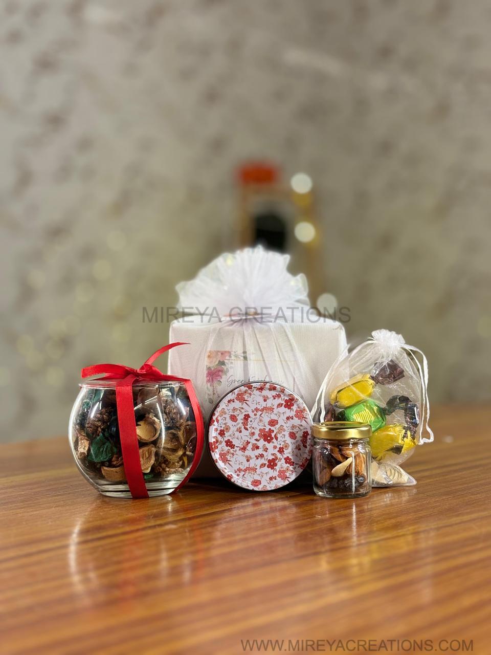 Fragrance & Treats Hamper Return Gift | Potpourri, Candle & Nuts Gift Set | Wedding & Party Favor Under ₹500