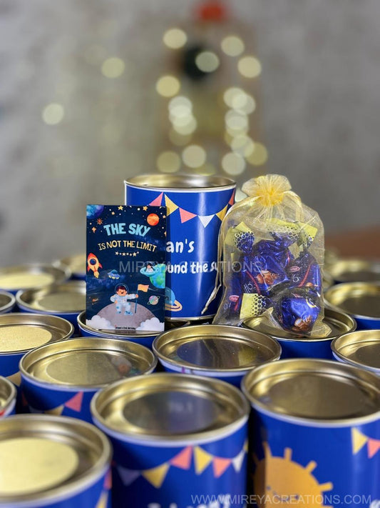 Paper Tin + Customised Fridge Magnet + Pouch of Chocolates | Custom Return Gift Set | Wedding & Event Favor