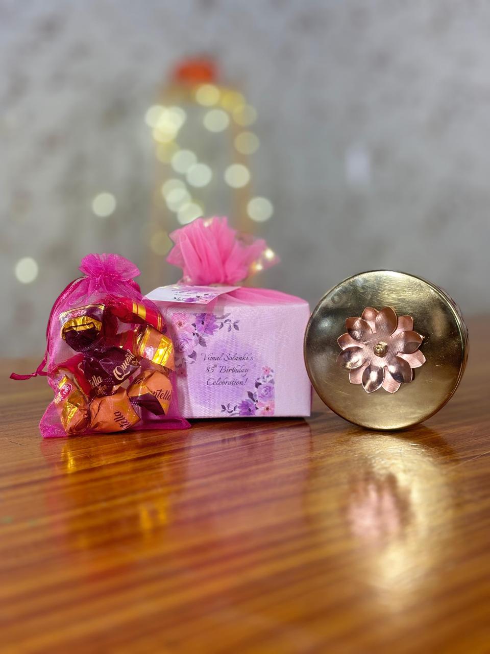 4 Inch Brass Jar With Chocolates Return Gift | Traditional Brass Jar Combo | Wedding & Festive Favor Under ₹300