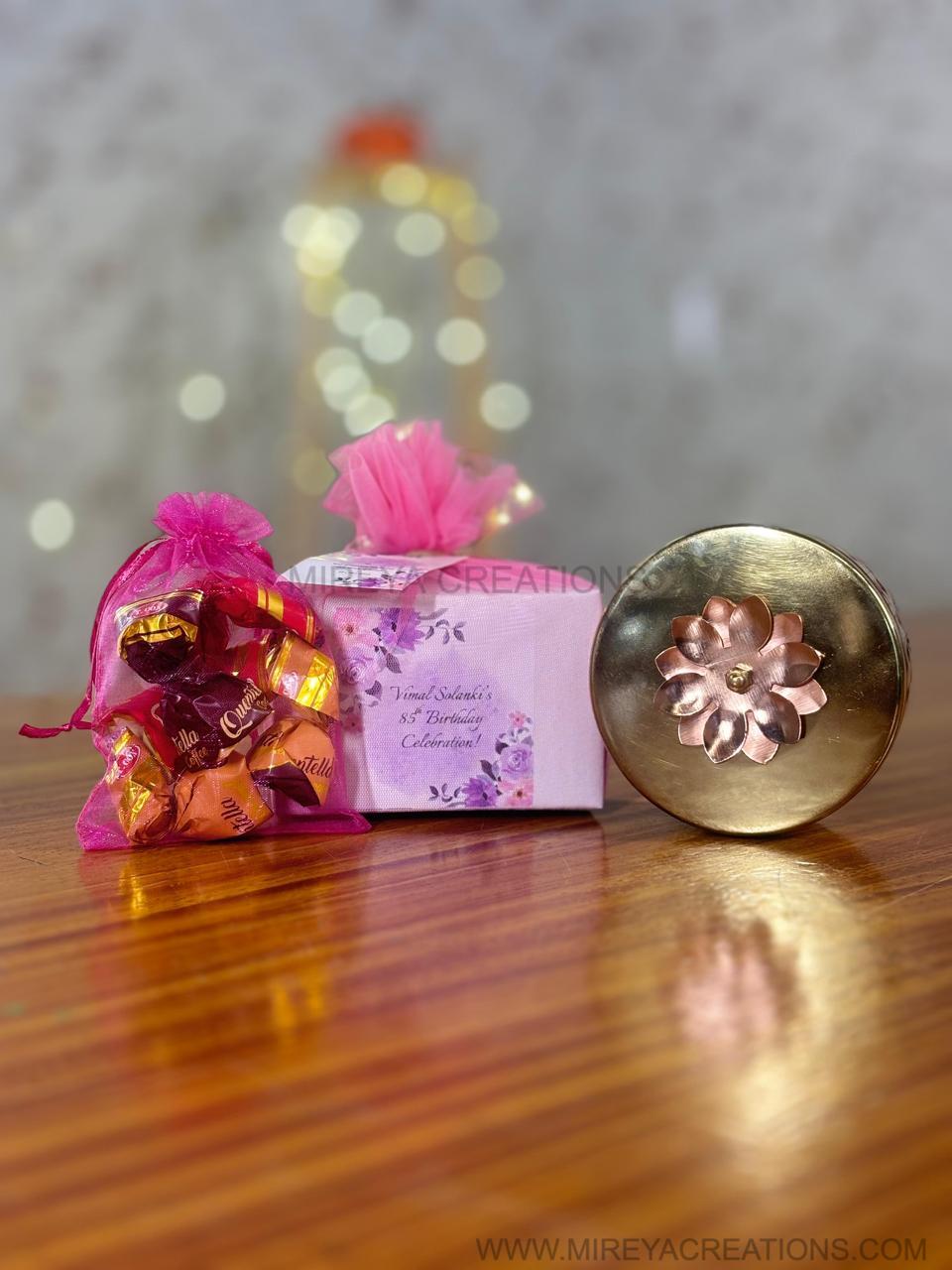 4 Inch Brass Jar With Chocolates Return Gift | Traditional Brass Jar Combo | Wedding & Festive Favor Under ₹300