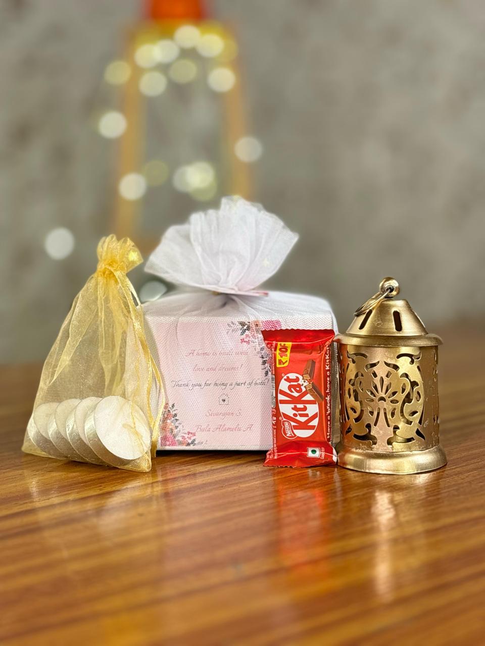 Decorative Lantern Return Gift with Tea light Candles and Kitkat  - Festive Hamper