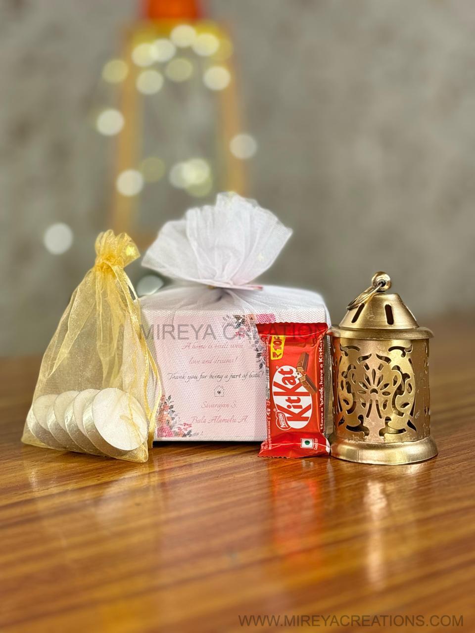 Decorative Lantern Return Gift with Tea light Candles and Kitkat  - Festive Hamper