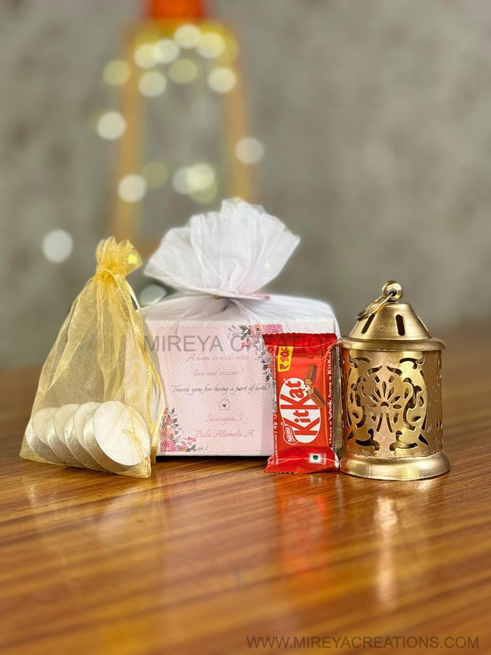 Decorative Lantern Return Gift with Tea light Candles and Kitkat  - Festive Hamper