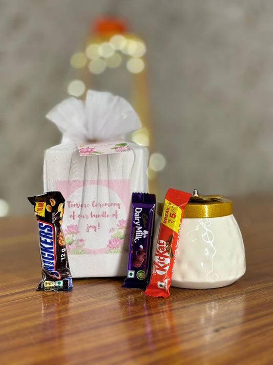 White Cone Jar With Chocolates Return Gift | Elegant Cone Jar Gift Set | Wedding & Party Favor Under ₹300