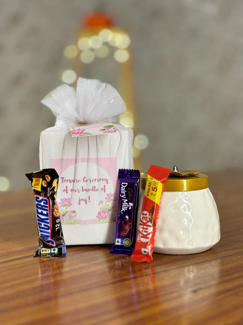 White Cone Jar With Chocolates Return Gift | Elegant Cone Jar Gift Set | Wedding & Party Favor Under ₹300