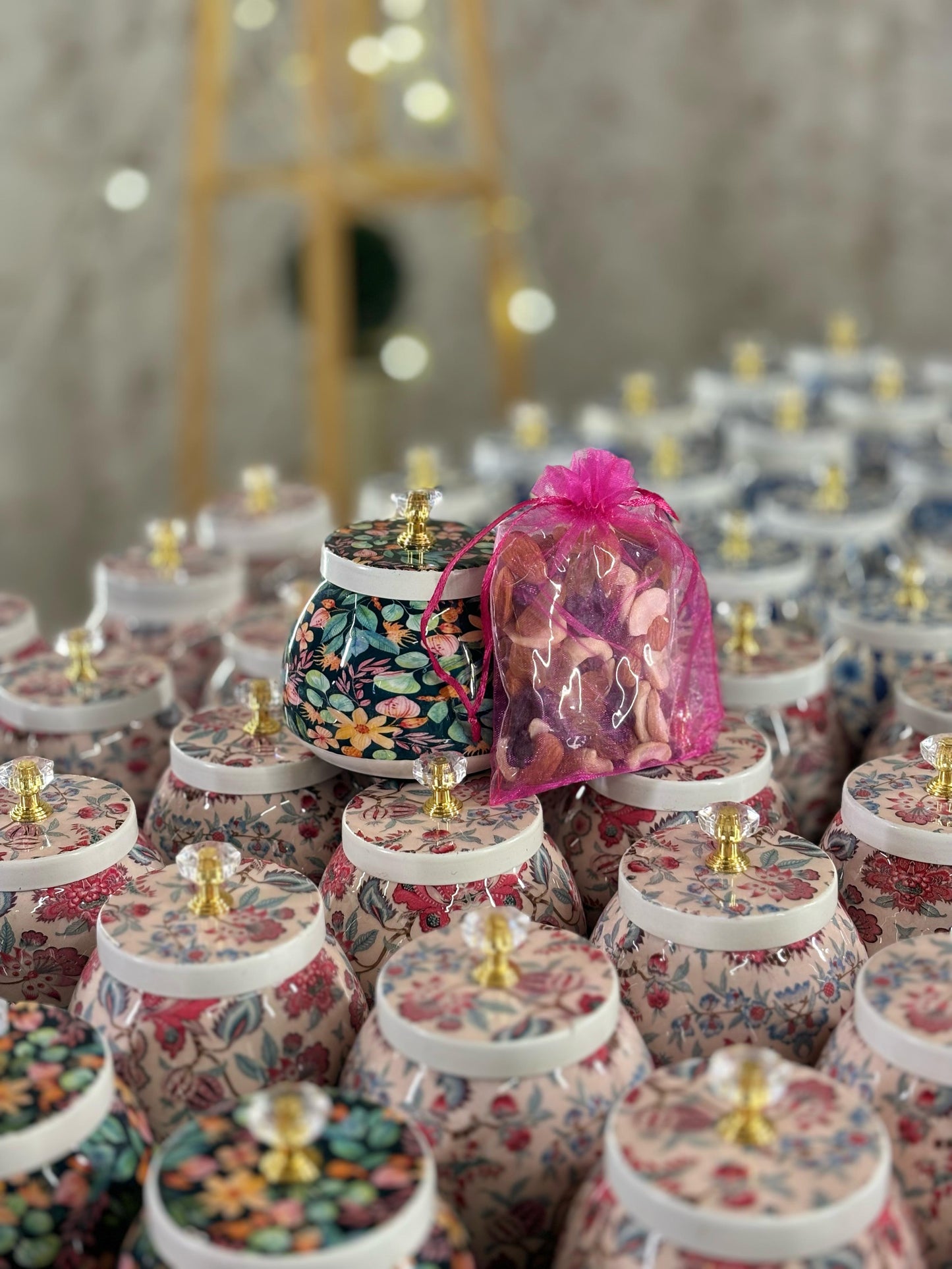 Printed Cone Jar Return Gift | Decorative Jar With Nuts | Wedding & Festive Favor Under ₹500