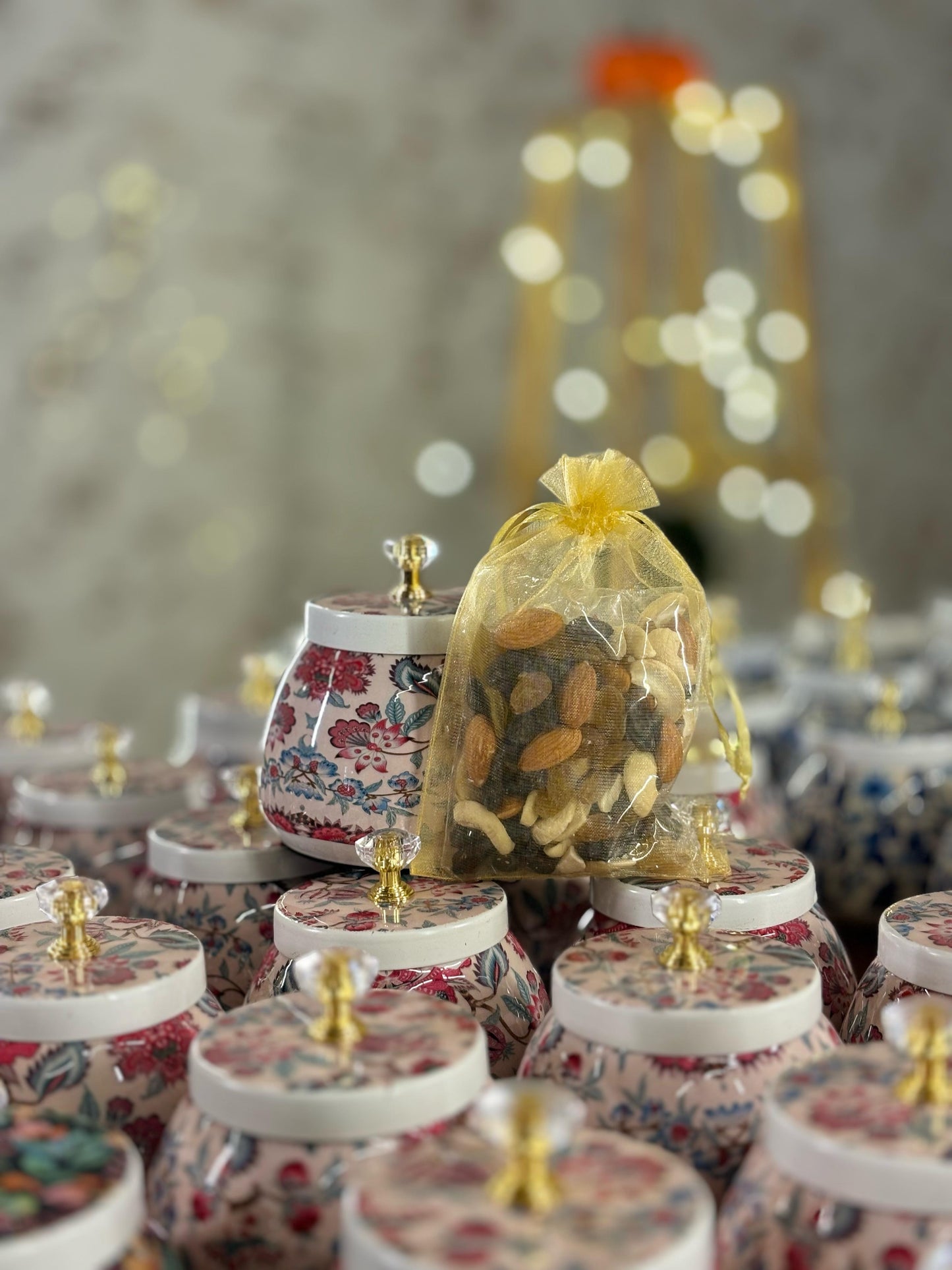 Printed Cone Jar Return Gift | Decorative Jar With Nuts | Wedding & Festive Favor Under ₹500