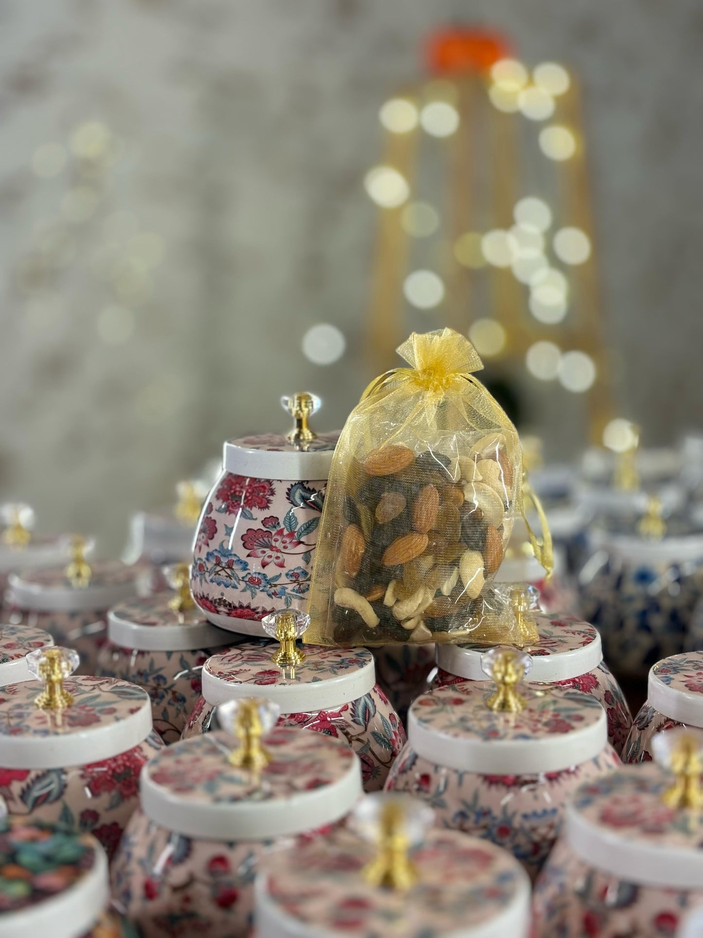 Printed Cone Jar Return Gift | Decorative Jar With Nuts | Wedding & Festive Favor Under ₹500