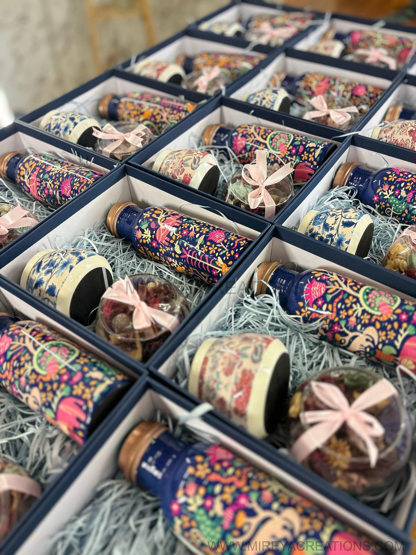 Printed Copper Bottle Gift Set Return Gift | Cone Jar & Potpourri Bowl Combo | Wedding & Housewarming Favor Under ₹1300