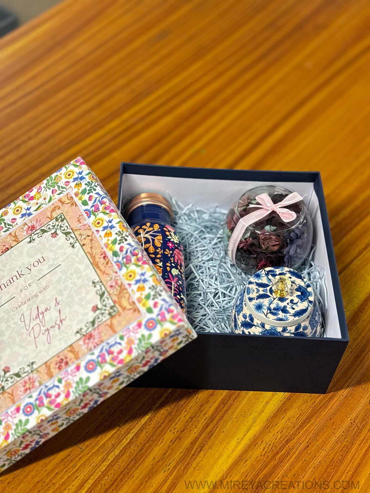 Printed Copper Bottle Gift Set Return Gift | Cone Jar & Potpourri Bowl Combo | Wedding & Housewarming Favor Under ₹1300