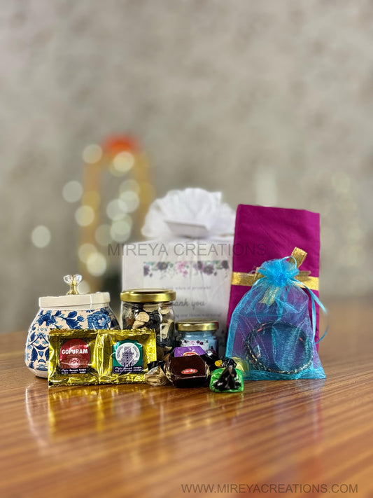 Printed Cone Jar Return Gift | Traditional Jar Set With Nuts, Candle & Haldi Kumkum | Wedding & Puja Favor Under ₹600