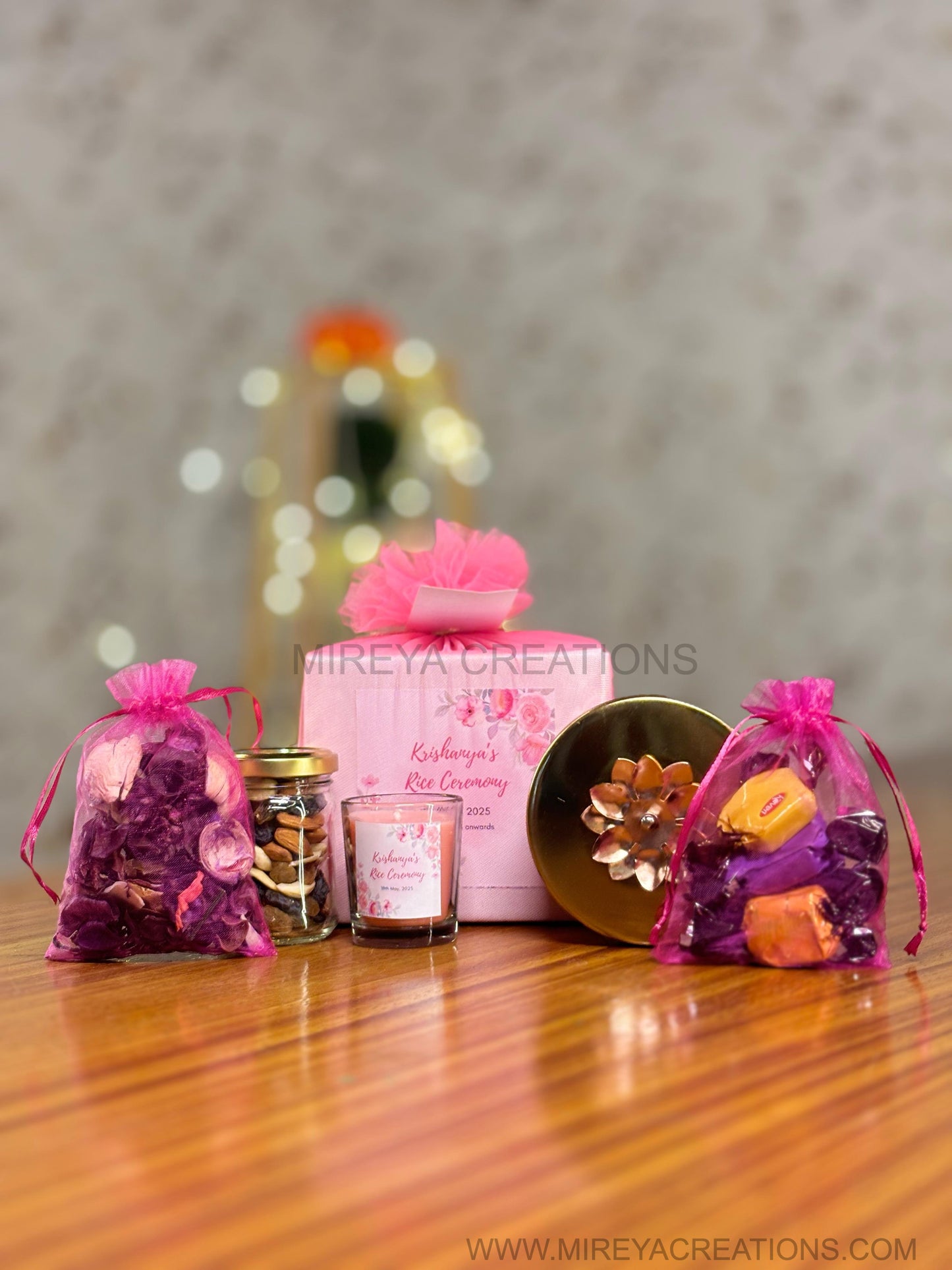 Brass Round Jar Return Gift Set | Scented Potpourri, Nuts Jar, Shot Candle & Chocolates | Wedding & Festive Favor Under ₹500