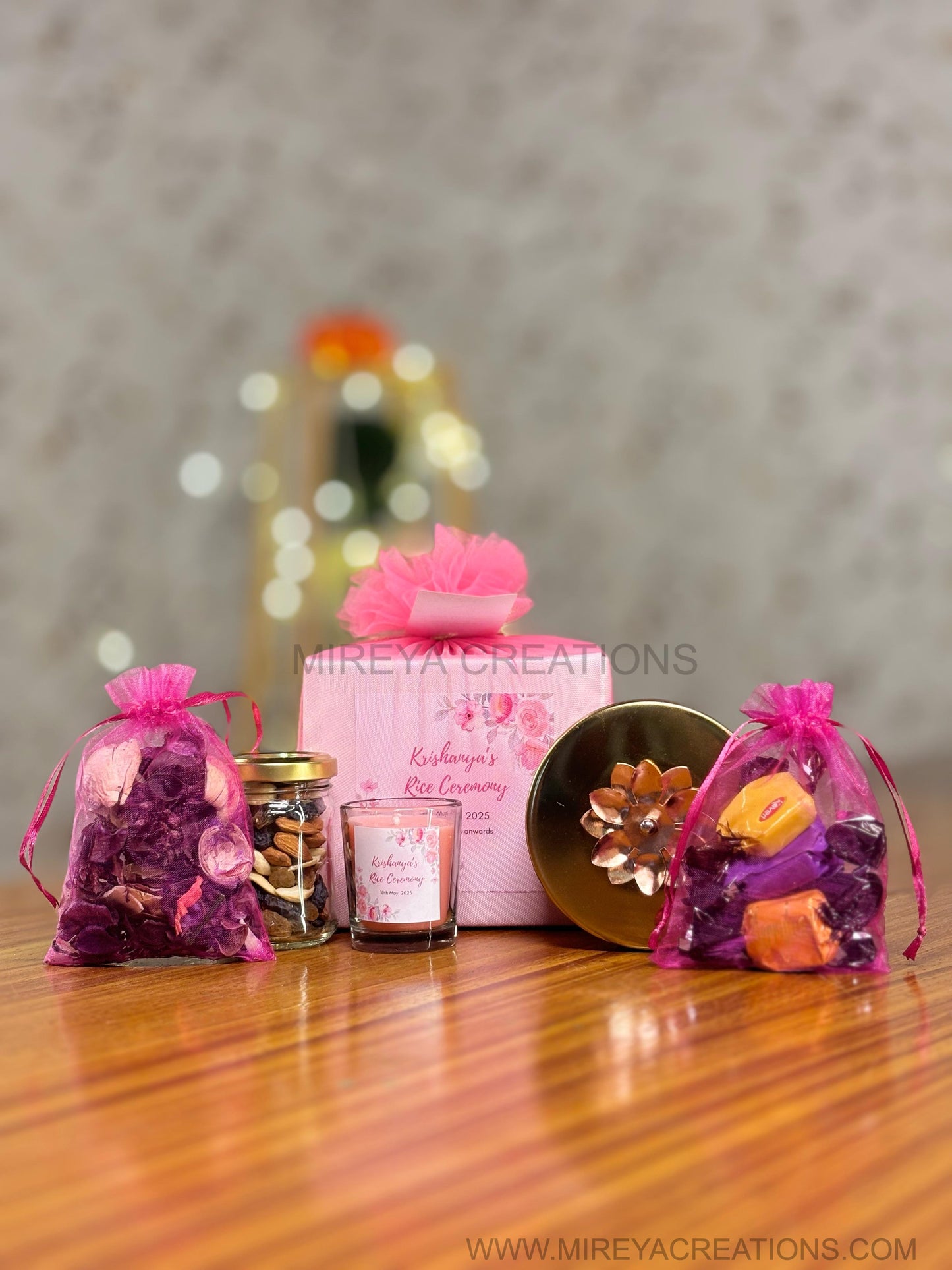 Brass Round Jar Return Gift Set | Scented Potpourri, Nuts Jar, Shot Candle & Chocolates | Wedding & Festive Favor Under ₹500