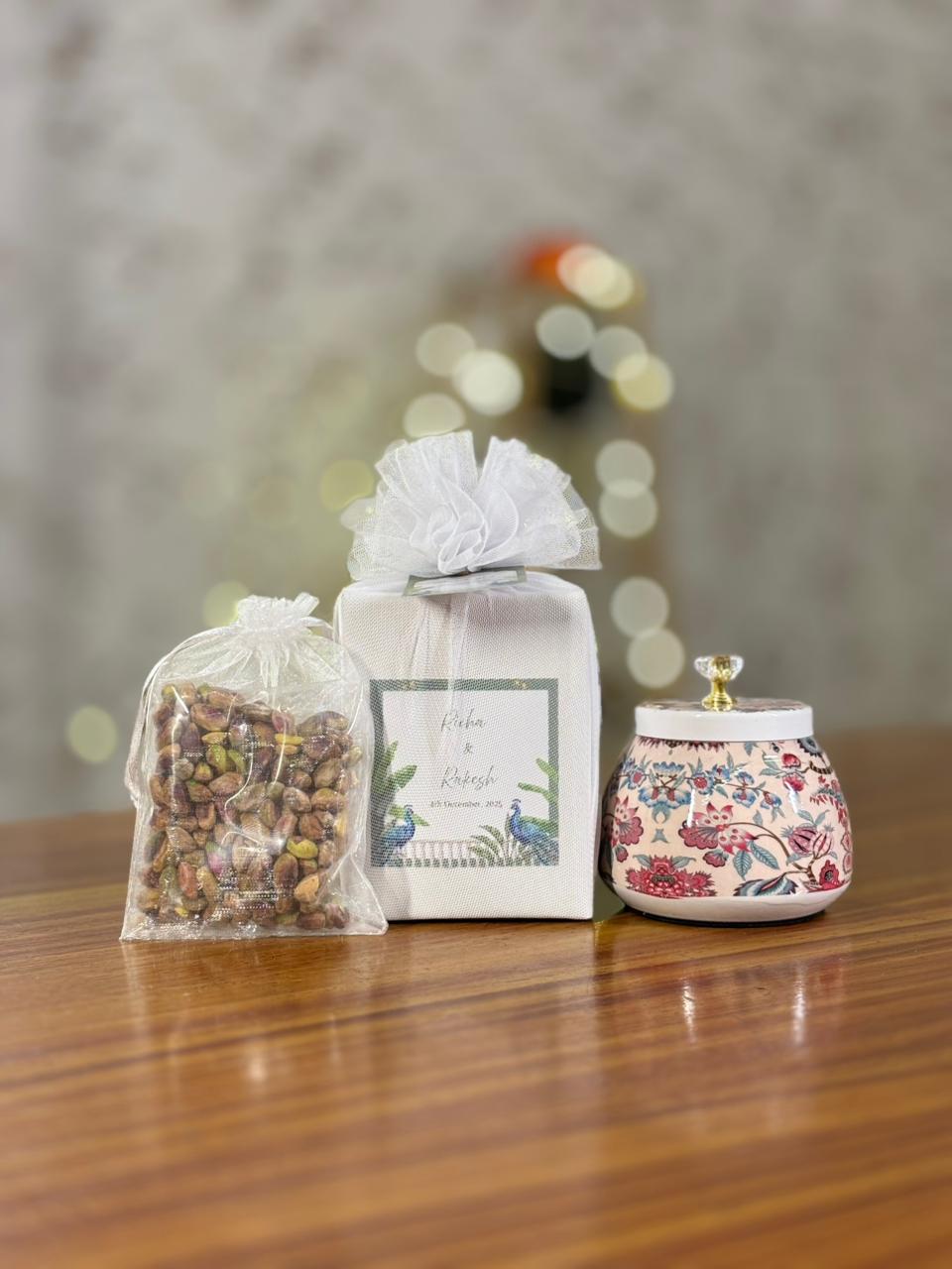 Printed Cone Jar Return Gift | Premium Pistachios Gift Jar | Wedding & Festive Favor Under ₹400
