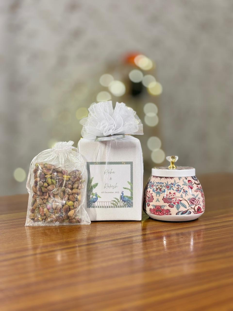 Printed Cone Jar Return Gift | Premium Pistachios Gift Jar | Wedding & Festive Favor Under ₹400