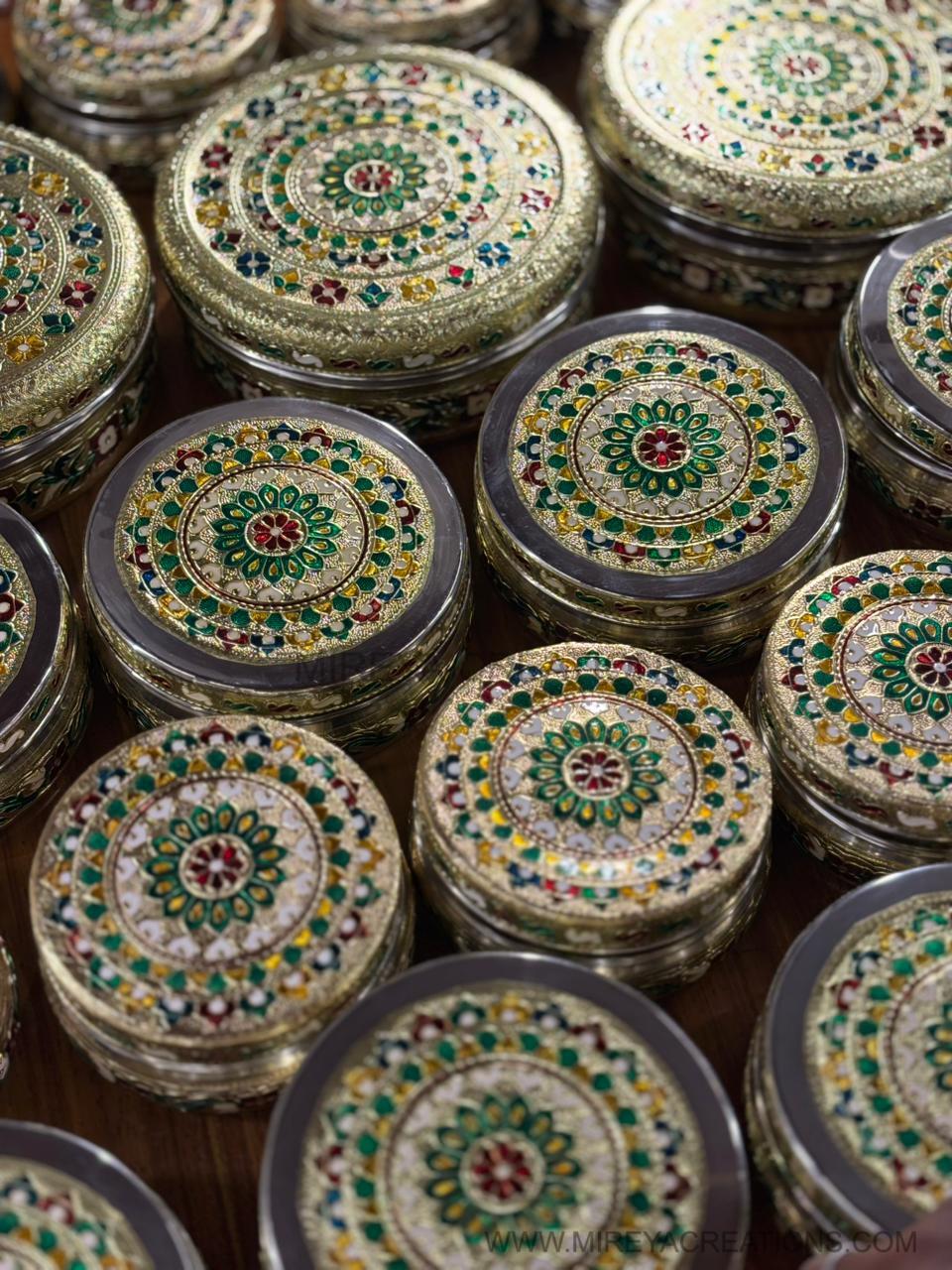 8 Inch Meenakari Box with Mixture Return Gift | Traditional Meenakari Gift Box With Namkeen Mix | Wedding & Puja Favor Under ₹500