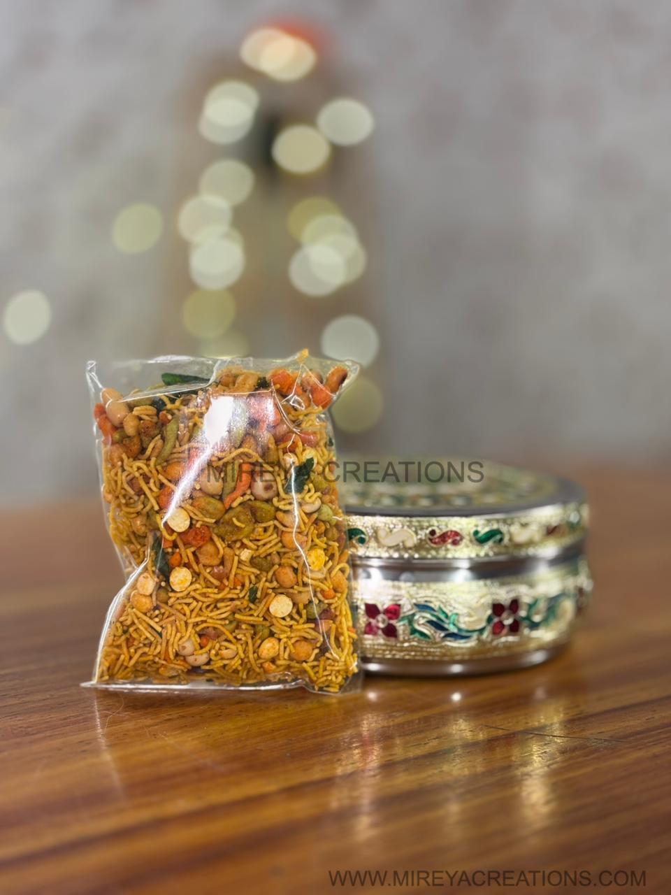6 Inch Meenakari Box with Mixture Return Gift | Traditional Meenakari Box With Savory Mix | Wedding & Housewarming Favor Under ₹500