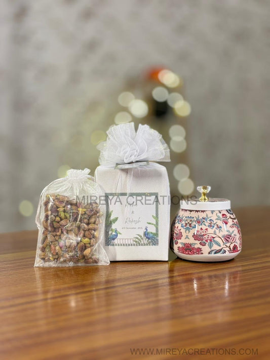 Printed Cone Jar Return Gift | Premium Pistachios Gift Jar | Wedding & Festive Favor Under ₹400