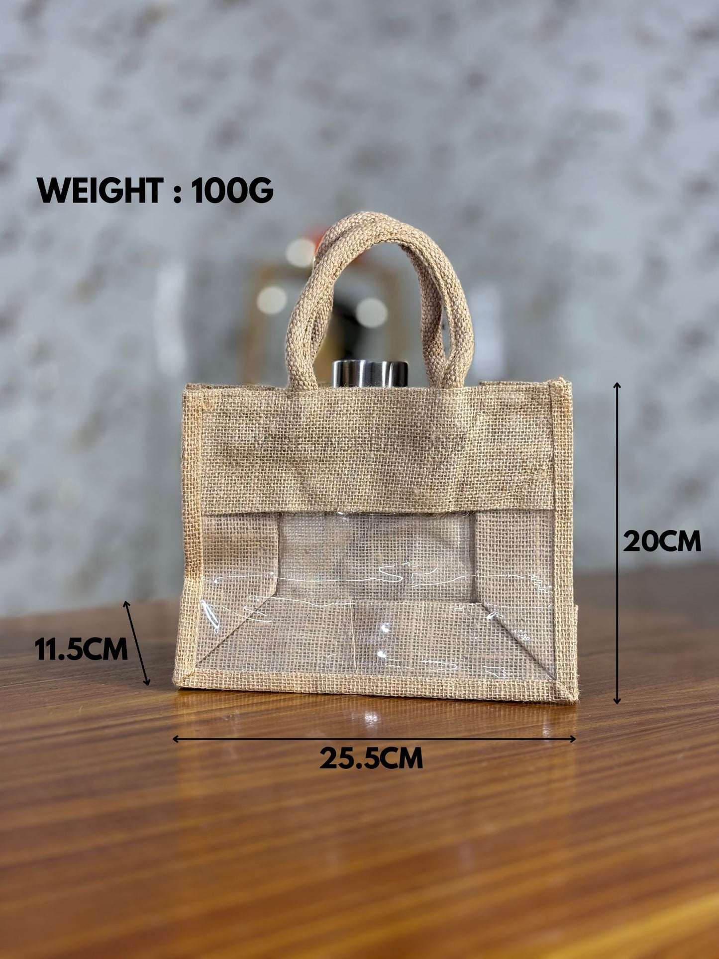 Plain Jute Bag with Transparent Window | Small Jute Return Gift Bag | Party Favor & Wedding Keepsake