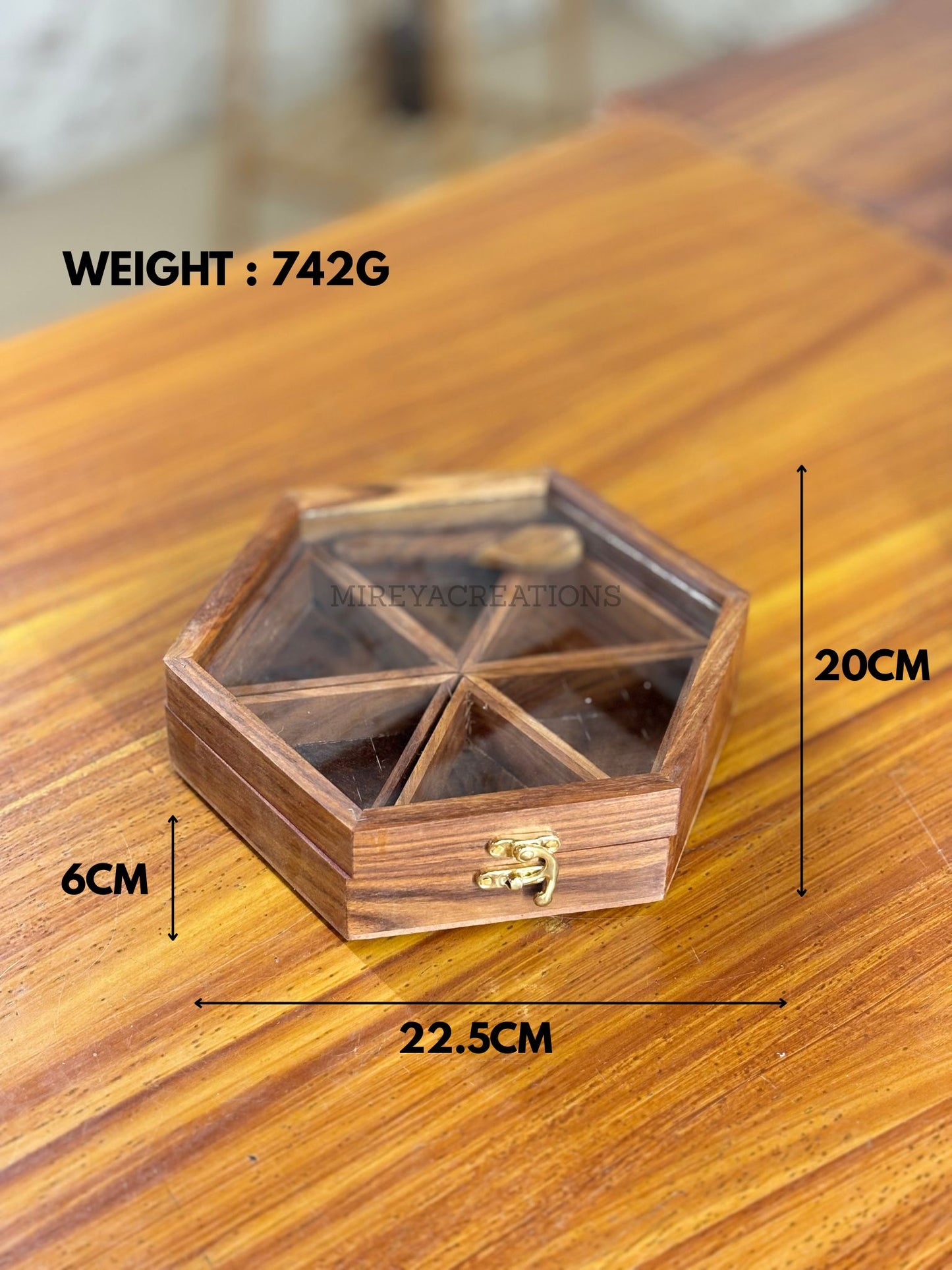 Hexagon Wooden Spice Box & Hammered Brass Mug Gift Set Return Gift | Premium Kitchen Hamper in Mint Green Floral Box | Wedding & Housewarming Favor Under ₹1700